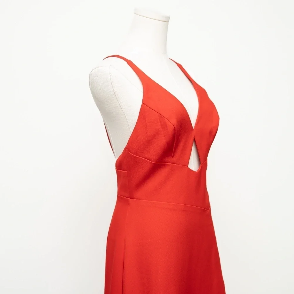 Ieena Mac‎ Duggal Red Thin Strap Cutout V-Neck High Slit Gown Dress 27434